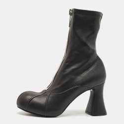 Stella McCartney Black Faux Leather Groove Ankle Boots Size 41