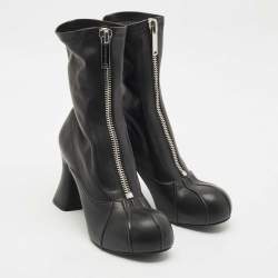 Stella McCartney Black Faux Leather Groove Ankle Boots Size 41