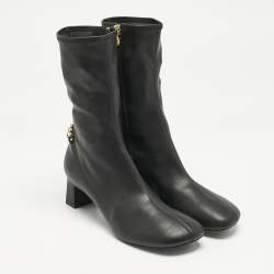 Stella McCartney Black Faux Leather Falabella Ankle Length Boots Size 36