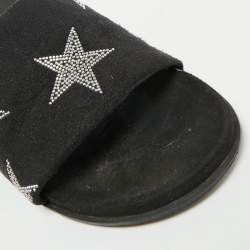 Pre Owned Stella McCartney Black Faux Suede Star Embellished Flat Slides Size 37