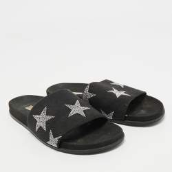 Pre Owned Stella McCartney Black Faux Suede Star Embellished Flat Slides Size 37