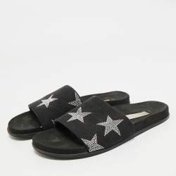 Pre Owned Stella McCartney Black Faux Suede Star Embellished Flat Slides Size 37
