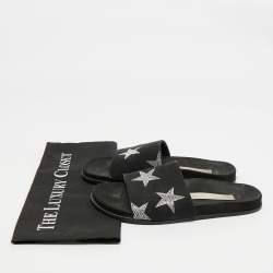 Pre Owned Stella McCartney Black Faux Suede Star Embellished Flat Slides Size 37