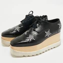 Pre Owned Stella McCartney Black Faux Leather Elyse Star Platform Derby Sneakers Size 40.5