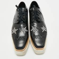 Pre Owned Stella McCartney Black Faux Leather Elyse Star Platform Derby Sneakers Size 40.5