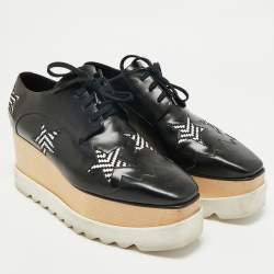 Pre Owned Stella McCartney Black Faux Leather Elyse Star Platform Derby Sneakers Size 40.5