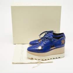 Pre Owned Stella McCartney Blue/Metallic Faux Leather Elyse Star Platform Lace Up Sneakers Size  Size 35.5