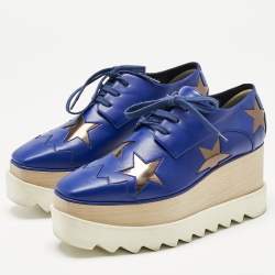 Pre Owned Stella McCartney Blue/Metallic Faux Leather Elyse Star Platform Lace Up Sneakers Size  Size 35.5