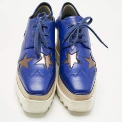 Pre Owned Stella McCartney Blue/Metallic Faux Leather Elyse Star Platform Lace Up Sneakers Size  Size 35.5