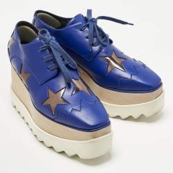 Pre Owned Stella McCartney Blue/Metallic Faux Leather Elyse Star Platform Lace Up Sneakers Size  Size 35.5