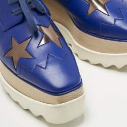 Pre Owned Stella McCartney Blue/Metallic Faux Leather Elyse Star Platform Lace Up Sneakers Size  Size 35.5