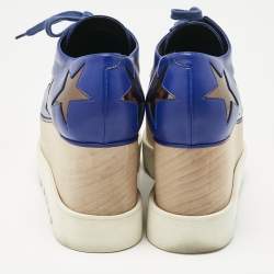 Pre Owned Stella McCartney Blue/Metallic Faux Leather Elyse Star Platform Lace Up Sneakers Size  Size 35.5