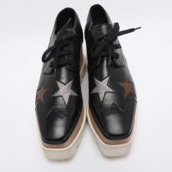 Pre Owned Stella McCartney Black Faux Leather Elyse Star Platform Derby Sneakers Size 38.5
