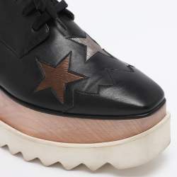 Pre Owned Stella McCartney Black Faux Leather Elyse Star Platform Derby Sneakers Size 38.5