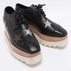Pre Owned Stella McCartney Black Faux Leather Elyse Star Platform Derby Sneakers Size 38.5
