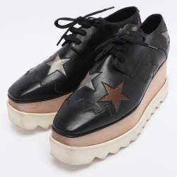 Pre Owned Stella McCartney Black Faux Leather Elyse Star Platform Derby Sneakers Size 38.5