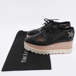 Pre Owned Stella McCartney Black Faux Leather Elyse Star Platform Derby Sneakers Size 38.5