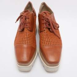 Pre Owned Stella McCartney Brown Faux Cut Out Leather Elyse Platform Derby Sneakers Size 39
