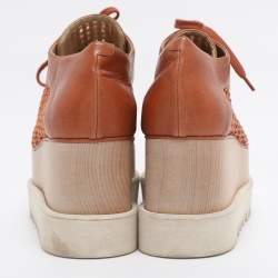 Pre Owned Stella McCartney Brown Faux Cut Out Leather Elyse Platform Derby Sneakers Size 39