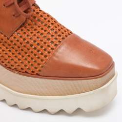 Pre Owned Stella McCartney Brown Faux Cut Out Leather Elyse Platform Derby Sneakers Size 39