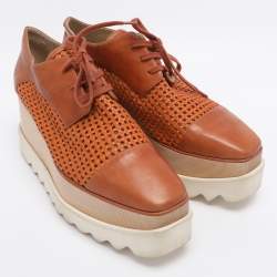 Pre Owned Stella McCartney Brown Faux Cut Out Leather Elyse Platform Derby Sneakers Size 39