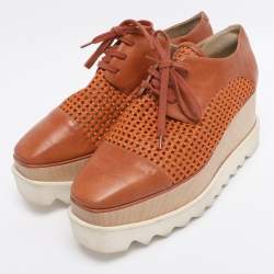 Pre Owned Stella McCartney Brown Faux Cut Out Leather Elyse Platform Derby Sneakers Size 39