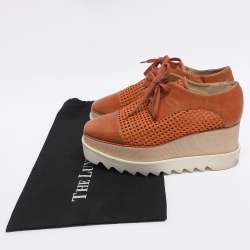 Pre Owned Stella McCartney Brown Faux Cut Out Leather Elyse Platform Derby Sneakers Size 39