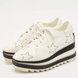 Pre Owned Stella McCartney White Faux Leather Elyse Star Platform Derby Sneakers Size 38