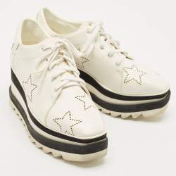 Pre Owned Stella McCartney White Faux Leather Elyse Star Platform Derby Sneakers Size 38