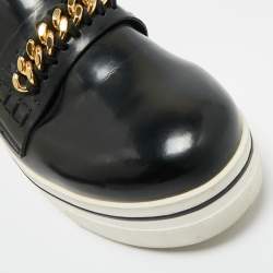 Pre Owned Stella McCartney Black Faux Leather Chain Link Platform Slip On Sneakers Size 38