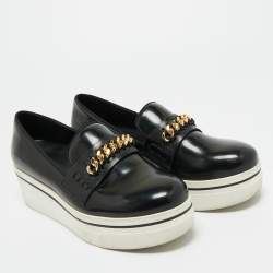 Pre Owned Stella McCartney Black Faux Leather Chain Link Platform Slip On Sneakers Size 38