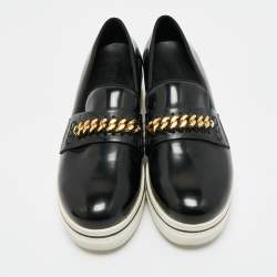 Pre Owned Stella McCartney Black Faux Leather Chain Link Platform Slip On Sneakers Size 38