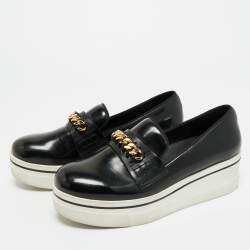 Pre Owned Stella McCartney Black Faux Leather Chain Link Platform Slip On Sneakers Size 38