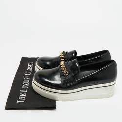 Pre Owned Stella McCartney Black Faux Leather Chain Link Platform Slip On Sneakers Size 38