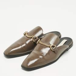 Pre Owned Stella McCartney Grey Faux Leather Chain Detail Mules Size 38.5