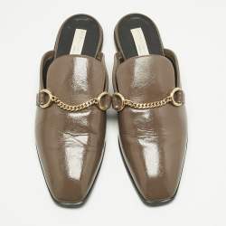 Pre Owned Stella McCartney Grey Faux Leather Chain Detail Mules Size 38.5