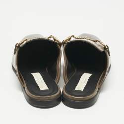 Pre Owned Stella McCartney Grey Faux Leather Chain Detail Mules Size 38.5