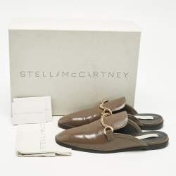 Pre Owned Stella McCartney Grey Faux Leather Chain Detail Mules Size 38.5