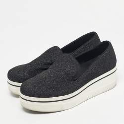 Pre Owned Stella McCartney Black Glitter Binx Star Slip On Sneakers Size 38