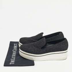 Pre Owned Stella McCartney Black Glitter Binx Star Slip On Sneakers Size 38