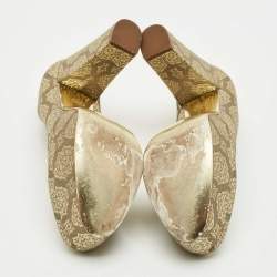 Pre Owned Stella McCartney Gold Brocade Fabric Block Heel Pumps Size 38.5