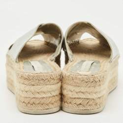 Pre Owned Stella McCartney Silver Faux Leather Crisscross Platform Espadrille Sandals Size 39