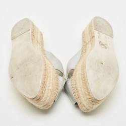 Pre Owned Stella McCartney Silver Faux Leather Crisscross Platform Espadrille Sandals Size 39