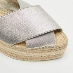 Pre Owned Stella McCartney Silver Faux Leather Crisscross Platform Espadrille Sandals Size 39