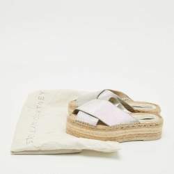 Pre Owned Stella McCartney Silver Faux Leather Crisscross Platform Espadrille Sandals Size 39