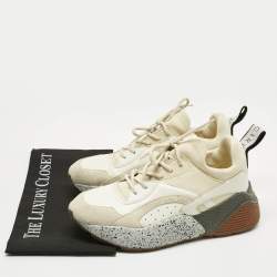 Pre Owned Stella McCartney Cream/White Fabric and Faux Leather Eclypse Lace Up Sneakers Size 39