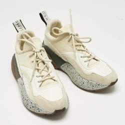 Pre Owned Stella McCartney Cream/White Fabric and Faux Leather Eclypse Lace Up Sneakers Size 39