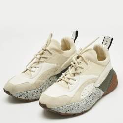 Pre Owned Stella McCartney Cream/White Fabric and Faux Leather Eclypse Lace Up Sneakers Size 39