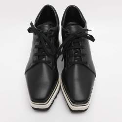 Pre Owned Stella McCartney Black Faux Leather and Faux Suede Elyse Star Platform Derby Sneakers Size 38