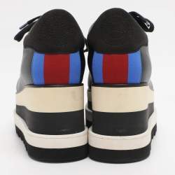 Pre Owned Stella McCartney Black Faux Leather and Faux Suede Elyse Star Platform Derby Sneakers Size 38